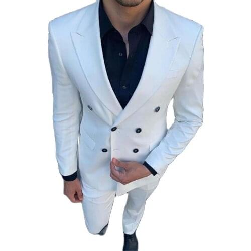 Double Breasted Boyfriend Suits for Men 2 piece Peaked Lapel Custom Slim fit Wedding Tuxedos for Groomsmen 2020 Man Fashion