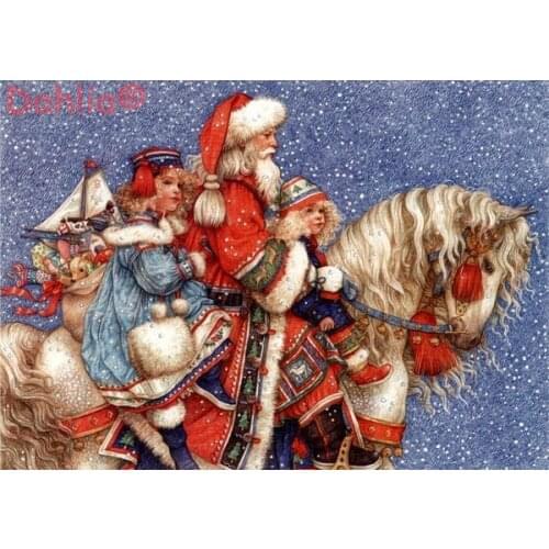Santa on Horse Oil painting Arts Needlework Embroidery DIY Aida Cross Stitch Kits Crafts 14CT Unprinted Home Decor Handmade