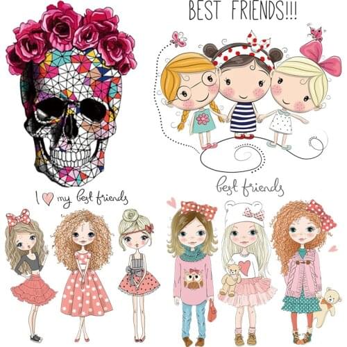 Skull Flower Iron On Patches For Clothing Girls Summer Fabric Badge Stickers Clothes Jeans Washable Heat Transfer Parches