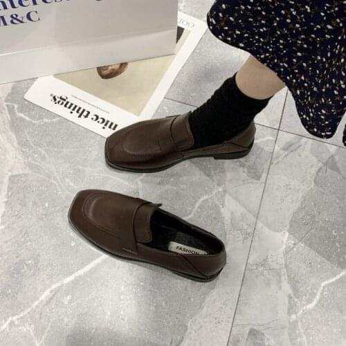 JK Small Leather Shoes with Retro British Style New All-match Square Head and Low-heeled Flat Loafers Women Shoes