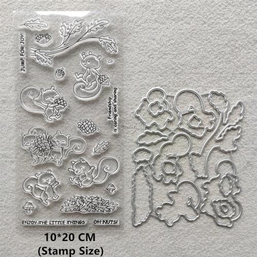 2021 New Squirrel Pine Nuts Clear Stamps and Metal Cutting Dies DIY Scrapbooking Embossing Album Seal Template Punch Stencils