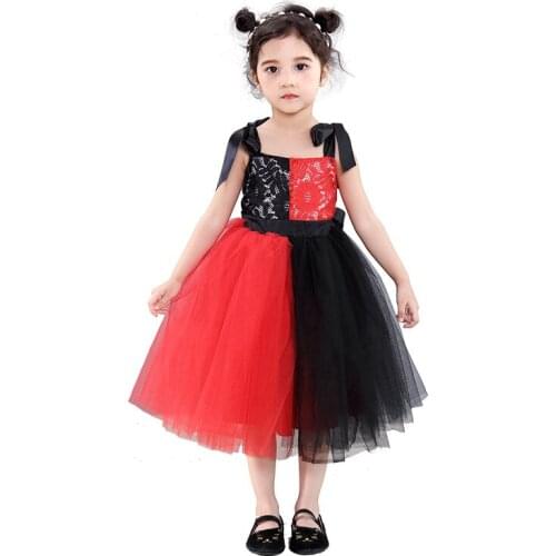 New Patchwork Red and Black Ceremony Dress Girls' Clothing Sleeveless Dresses Girls Clothes Wedding Party Gown Vestidos Robe