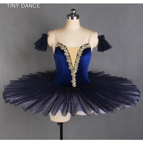 New Arrival of Ballerina Dance Costume Navy Blue Velvet Bodice wih Nude V Neck Ballet Pancake Tutu Pre-Professional Tutus BLL117