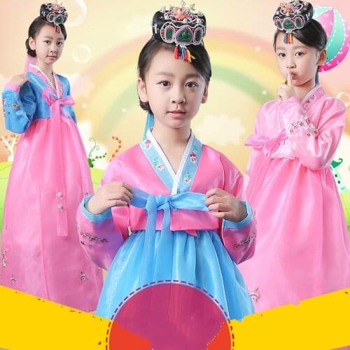 New Design Korean Girl Children Ethnic Minorities Stage Show Hanbok Korean Dance Suit Children Costume Traditional Court Dress