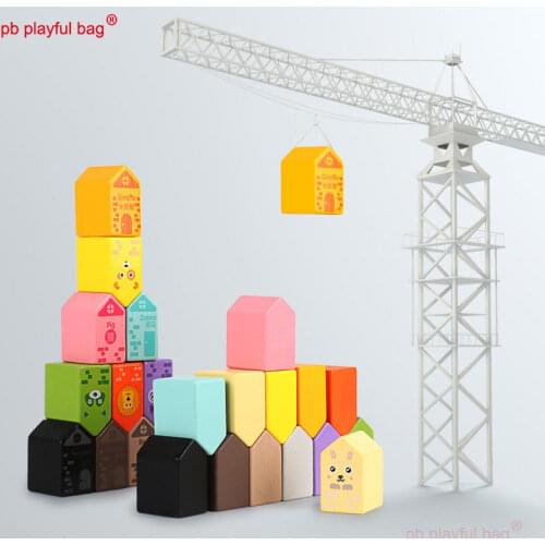 PB Playful Bag Colored wooden building blocks Happy town Thinking training educational toys Childrens creative gifts UG117