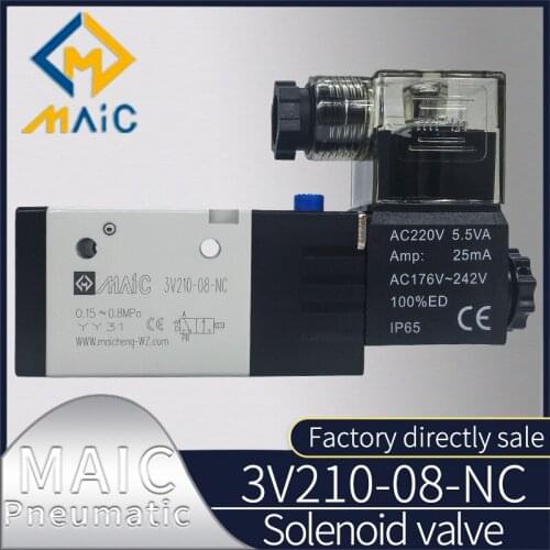 Pneumatic Fittings 3 Way 2 Position Port 1/4" Air Control Solenoid Valve 3V210-08 DC12V DC24V AC220V