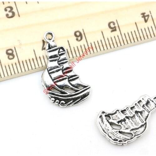 40PCS Vintage Antique Silver Plated Boats Charms Pendants for Jewelry Making DIY Handmade 22x14mm