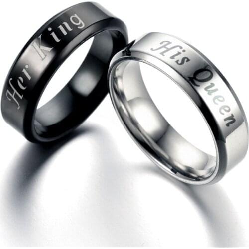 Simple fashion lettering stainless steel couple ring jewelry gift King Queen