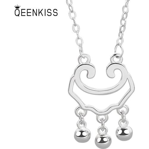 QUEENKISS NC628 Fion Jewelry Wholesale Fashion Lady Girl Birthday Wedding Retro Wishful Lock 18KT White Gold Pendant Necklac