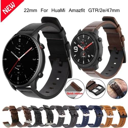 Leather Watchband Strap For Xiaomi Huami Amazfit GTR 47mm/GTR2 2e/Stratos 3 2 2S Bracelet Band 22mm Sport Wristband Correa
