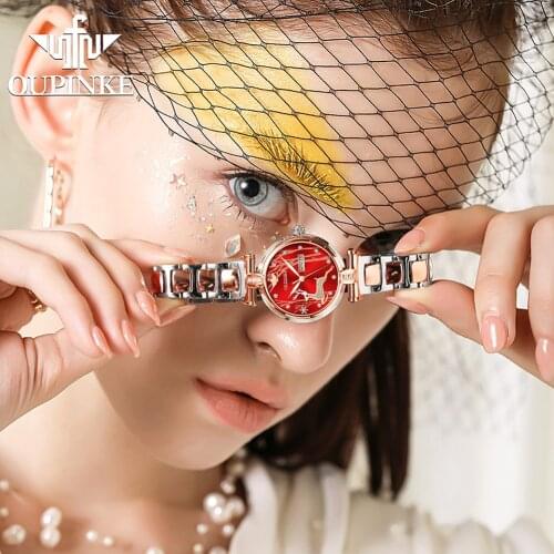 OUPINKE Luxury Automatic Mechanical Ceramics watches for women Waterproof sapphire Glass Dress ladies Wristwatch Gifts Set 3180