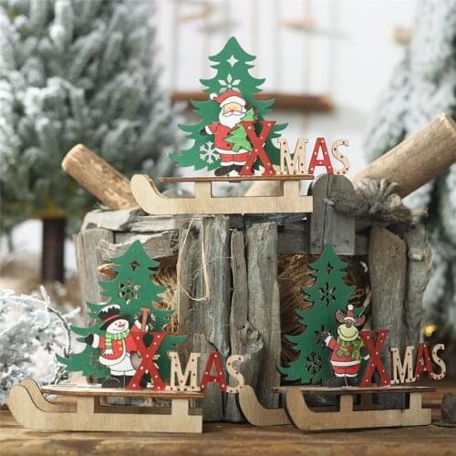 Christmas Ornament Wooden DIY Sleigh Ornaments Innovative Cartoon Sled Desktop Ornaments Christmas Decorations For Home
