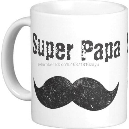 Super Papa Moustache Vintage Fete des Peres Basic White Mug Coffee mugs Tea Mugs Customize Gift