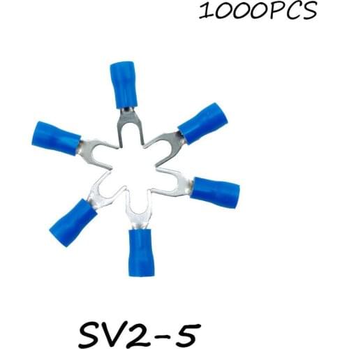 SV2-5 1000PCS/Pack Blue Insulated Spade Terminal Block Connector Electrical Furcate Pre-insulated End Fork Crimp Cable Wire