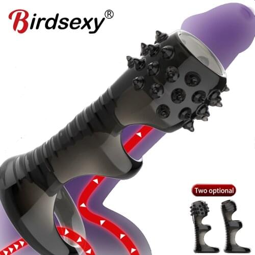 Penis Extender Sleeve Reusable Condoms Silicone Glans Cover Spike Dick Enlargement Cock Ring Erection Erotic Sex Toys For Men