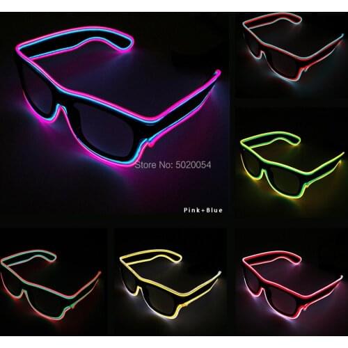 YUEHUIAUTO Double Colors Light Up Glowing Glasses EL Wire Glasses Night Club Bar Men Flashing Eyewear