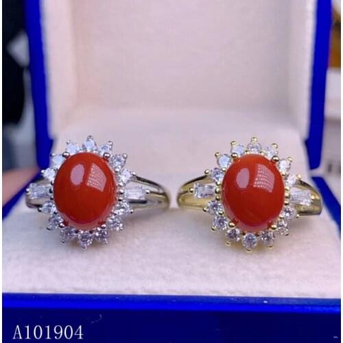 KJJEAXCMY boutique jewelry 925 sterling silver inlaid natural gemstone red coral female ring support detection