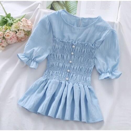 Women Blouse Womens Chiffon 2021 Summer Design Puff Sleeve Top Blusas Mujer De Moda