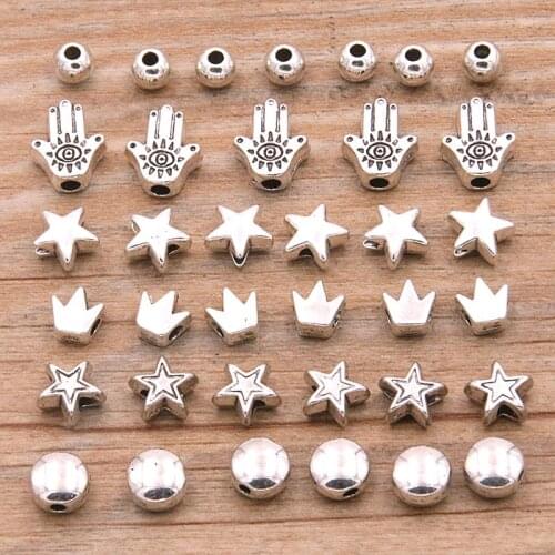 100PCS 6 Styles Stars Crown Palm Round Flat Bead Animal Geometry Charms For Diy Bracelets Necklace Jewelry Handmade Making