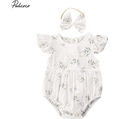 2PCS Toddler Kids Baby Girl Clothes Floral Jumpsuit Summer Sleeveless Bodysuit Sunsuit Outfits Headband