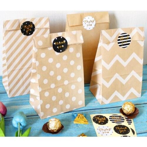 5pcs Paper Bag Brown Kraft Paper Stripe dot Gift Packaging Biscuits Candy Food Packaging Nuts Snacks Baking Bread Paper Bag