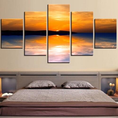 5 Pieces Sky Sunset Orange Sky Canvas Posters Landscape Art Painting For Home improvement Decor Beautiful Wallpapers