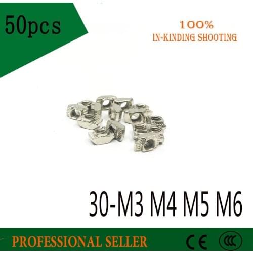 50PCS 30 - m3 M4 M5 M6 T-nut Hammer Head Fasten Nut 3D Printer Parts Nickel Plated for 30 series T Slot Groove 6 30TN 3030