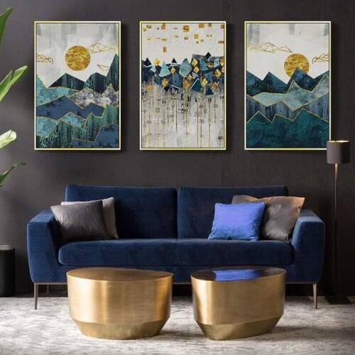 Abstract Golden Luxury Canvas Painting Home Decor Picture Wall Art Nordic Gold Green Prints and Posters for Living Room Decor