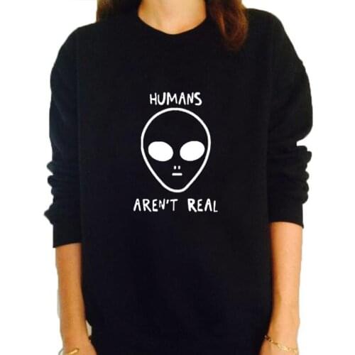 Human Aren't Real Halloween Harajuku Sweatshirt Women Fashion Funny Pullover Cotton Female Clothing Full Long Sleeve Top Shirt