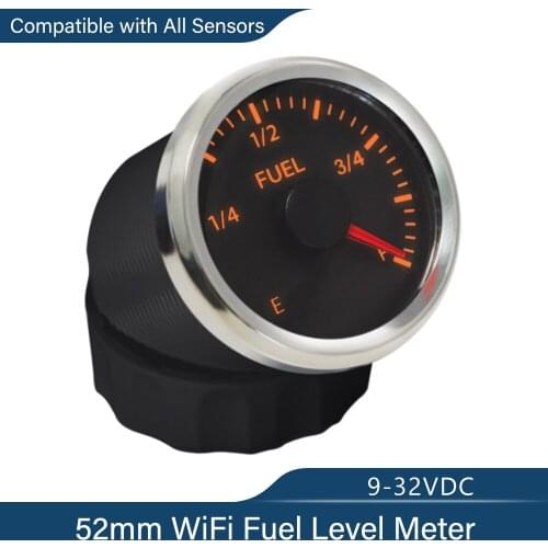 Electrical Fuel Level Meter 52mm WiFi Compatible with All Types and Ranges Ohm Sensor DC 12/24V White/Yellow Baclight Universal