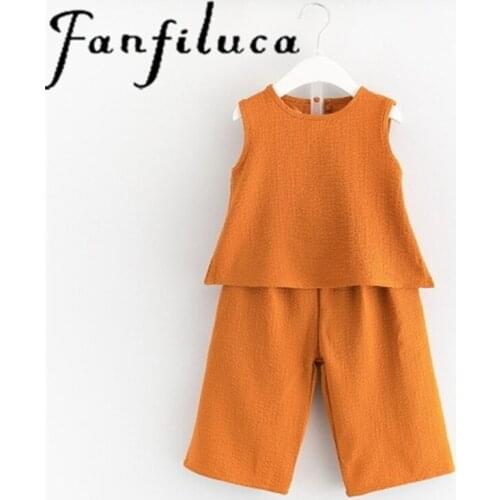 Fanfiluca 2017 Girls Clothes Leisure Solid Color Kids Girls T-shirt Wide Leg Pants Outfit Children Clothes Sets