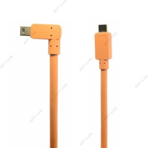 USB-C to 2.0 Mini-B 5-Pin, (3m 5m 8m 10m ) (High-Visibility Orange) Mini USB Angled camera for tethering a USB type-c camera