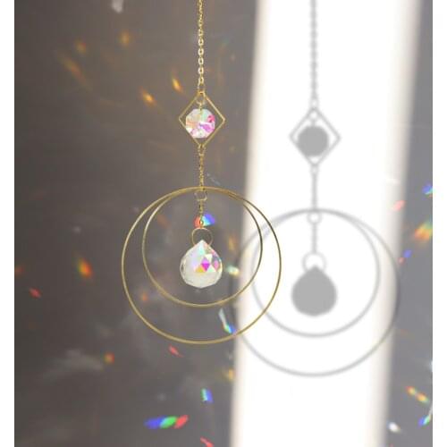 Crystal Iron Ring Prisms Hanging Rainbow Chaser Lighting Accessories for Window Curtains Pendant Home Garden Car Lamp Decor Gift