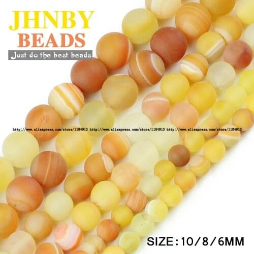 JHNBY Yellow Matte Stripe Banded carnelian beads Natural Stone Round Loose bead 6/8/10MM Jewelry bracelet accessories making DIY