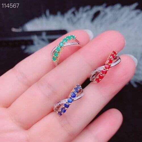 Natural Gemstone Ring Natural Blue Sapphire Adjustable Ring S925 Silver Trendy Hemp Flowers Three Layers Women Gift Fine Jewelry