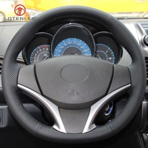LQTENLEO Black Artificial Leather Hand-stitched Car Steering Wheel Cover for Toyota Yaris Vios 2014-2019