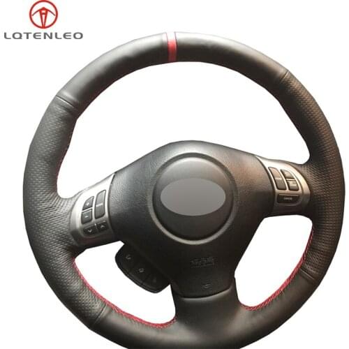 LQTENLEO Black Genuine Leather Car Steering Wheel Cover For Subaru Forester 2008-2012 Impreza 2007-2014 Legacy Outback 2006-2009