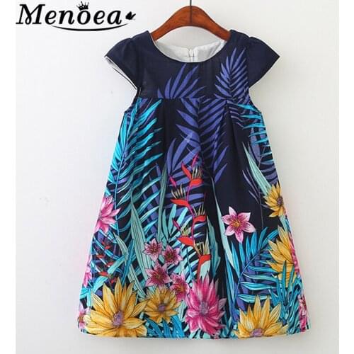 Menoea Girls Dress 2020 European And American Style Children Sleeveless Flore leaf Printed Princess Dress 3-8Y Baby Kids Dress