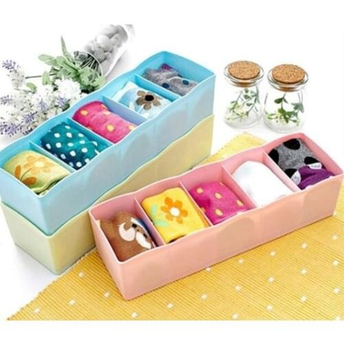 Multi-function Desktop Sock Underwear Clothing Organizer Five Grid Storage Box
