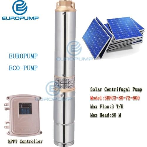 EUROPUMP MODEL(3DPC3-80-72-600) 3" DC Submersible Solar Water Pump 72V 600W Bore Hole Mini Irrigation Kits(Head 80m, Flow 3T/H)