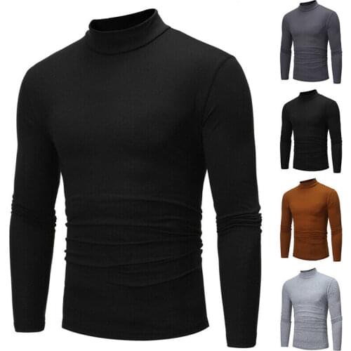 Mens Winter Warm Long Sleeves Thermal Half High Collar Bottoming Base Shirt Tops