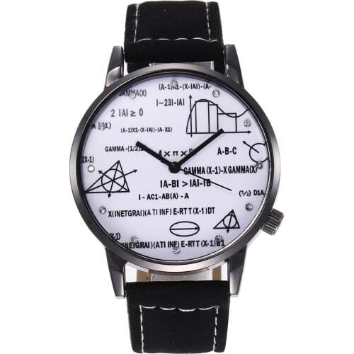 XSVO Mens And Womens Fashion Casual Geometric Equation Pattern Function Belt Quartz Watch + Bracelet Set Couple Wristwatches
