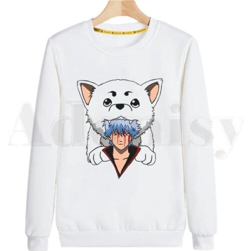 Gintama Anime Sakata Gintoki Kagura Hoodies Sweatshirt Print Trend Mens Clothes Hip-Hop Male Crewneck Hoodies Men