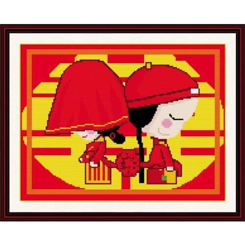 Chinese style wedding cross stitch kit people 18ct 14ct 11ct count print canvas stitches embroidery DIY handmade needlework