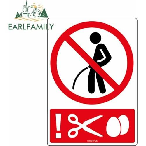 EARLFAMILY 13cm x 9.2cm for Scissors Prohibit Toilet Car Sticker Anime Waterproof Refrigerator Decoration Car Assessoires Decal