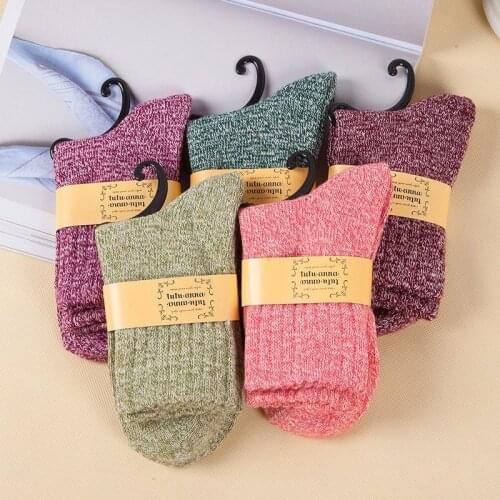 5 Pairs Solid Women Socks Classic Simple Winter Wool Thick Warm Breathable Elastic Force Fashion Casual Mid Socks For Female