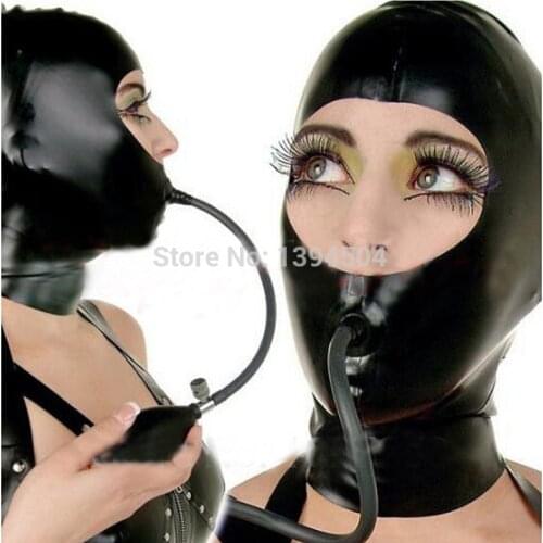 2017 new exotic Hot Sexy Lingerie black women Latex Hoods Zentai Mask With Back Zipper Uniform Fetish Inflatable gag Hood