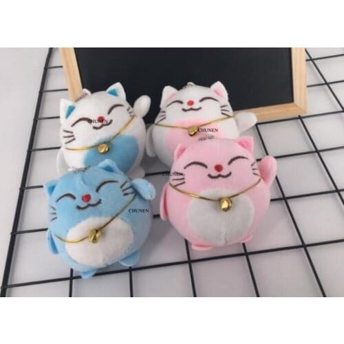 New cute 10cm plush Smiling Lucky Cat Backpack decoration soft Favorite Keychain Pendant christmas gift for friend kid lover