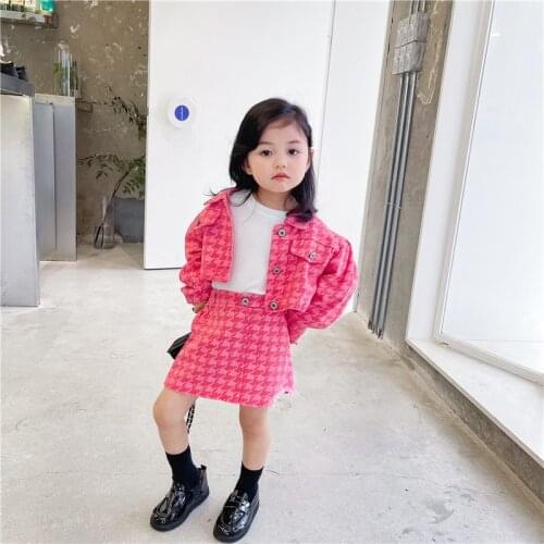 Autumn Girls Rose Red Puff Sleeve Short Denim Jacket Half-length Skirt Two-piece Dress