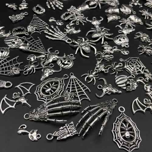 Halloween Charms Pendant 100pc Mixed Ventage Metal Zinc Alloy Charms for Diy Jewelry Necklace Bracelet Making Handmade Craft